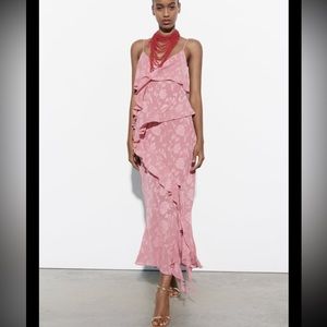 Zara Ruffled Jacquard Dress